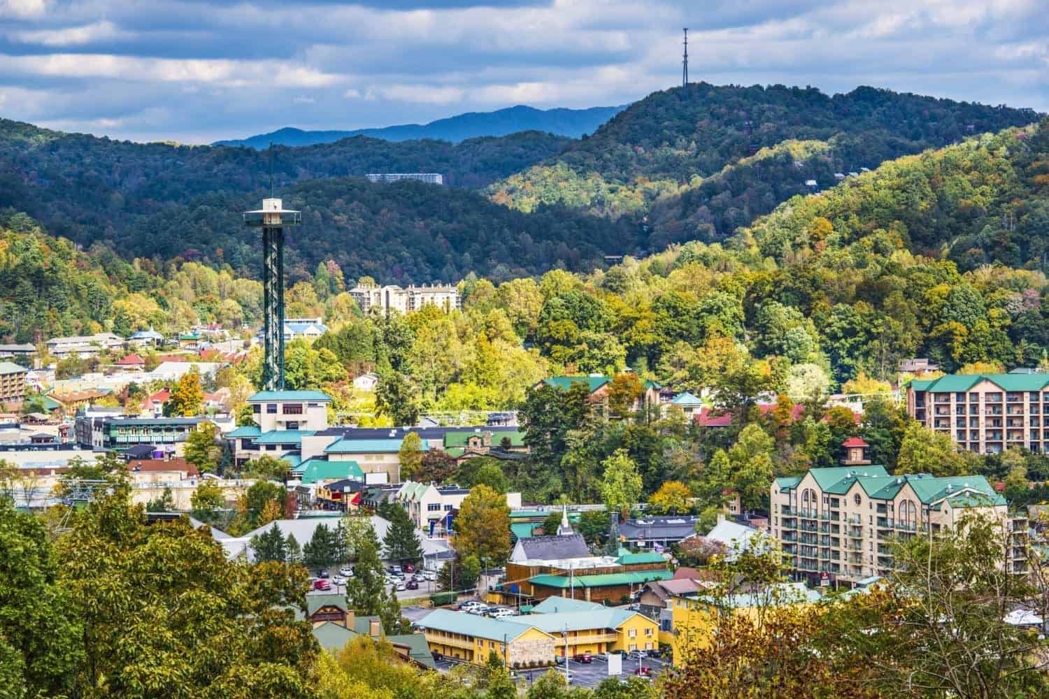 An aerial view of the Gatlinburg City in Tennessee.