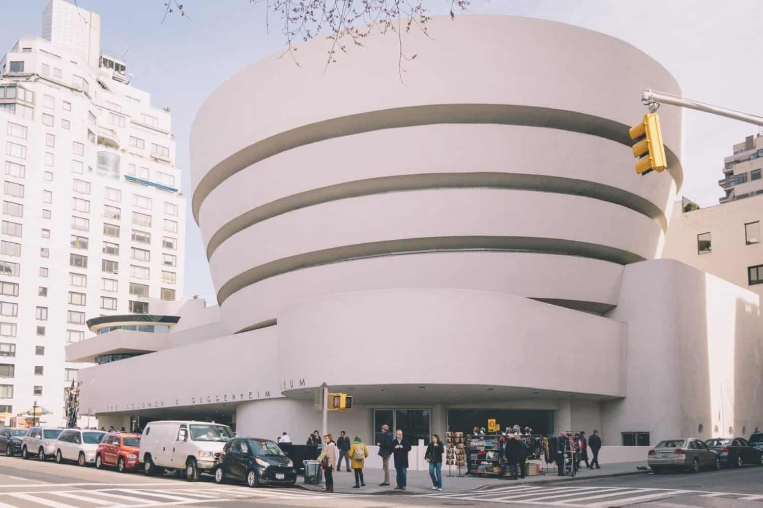 The front view of the Guggenheim Museum in New York.